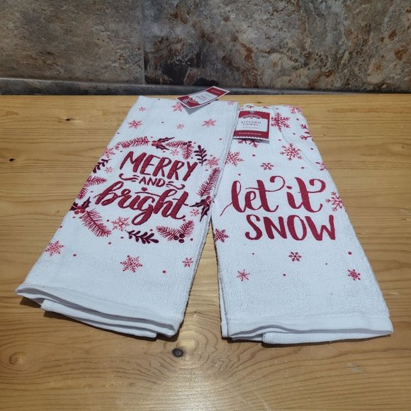 Holiday Time Kitchen Towel Merry & Bright Let It Snow Set of 2 - Picture 5 of 8